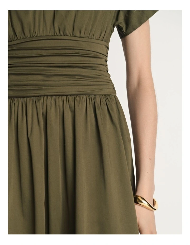 Stretch Cotton Gathered Waist Midi Dress image 4