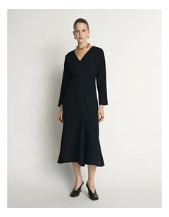 Double Weave V Neck Midi Dress