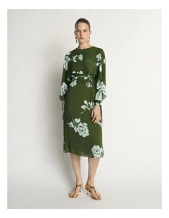 Stamp Floral Georgette Midi Dress