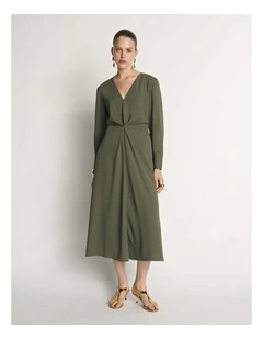 Crepe Tucked Waist Midi Dress