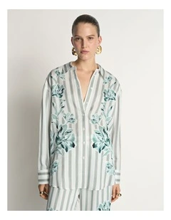 Floral Pinstripe Relaxed Shirt