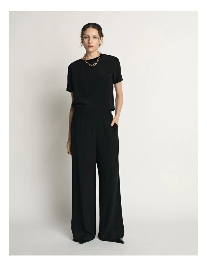 Silk Rib Waist Wide Leg Pant image 3