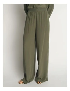 Silk Rib Waist Wide Leg Pant