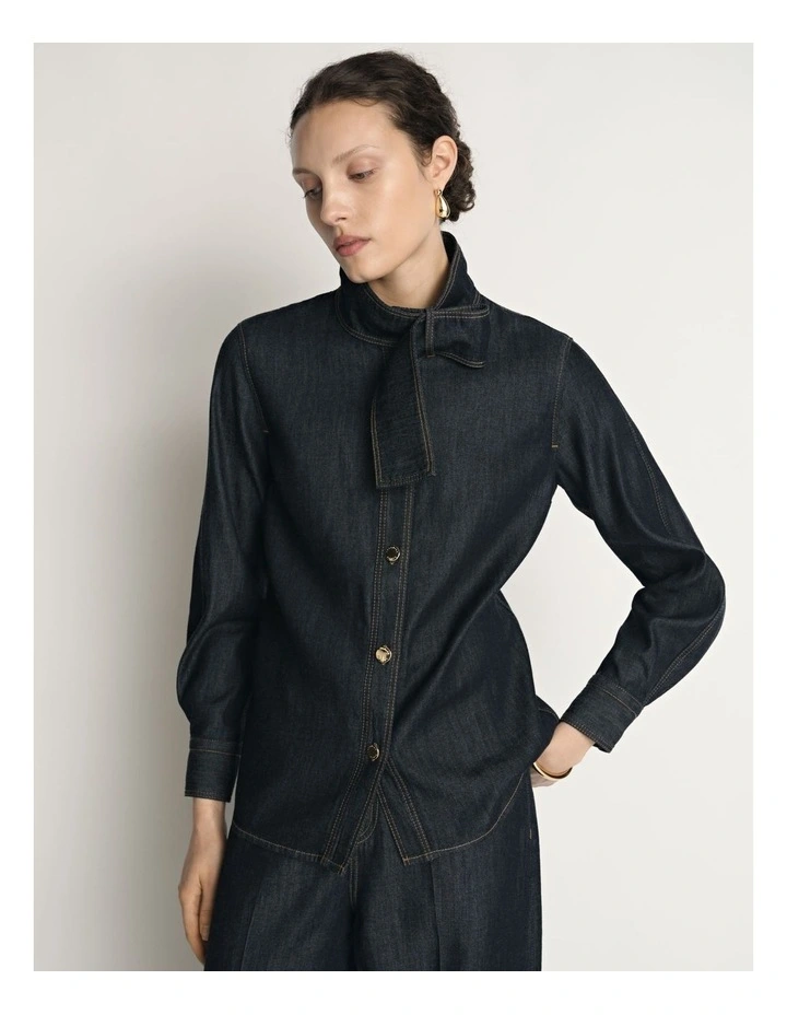 Denim Tie Neck Shirt image 1