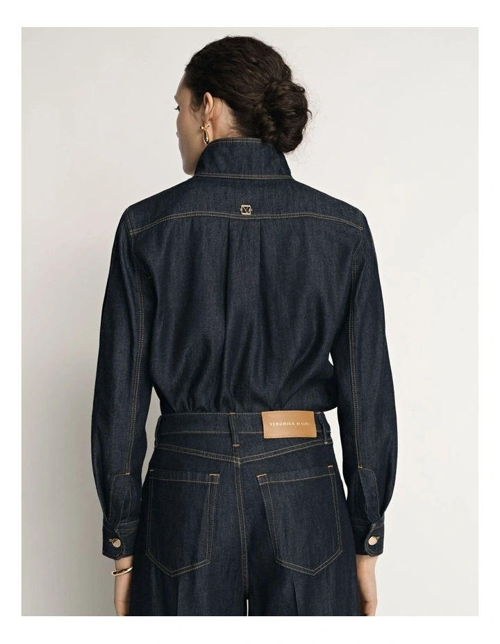 Denim Tie Neck Shirt image 4