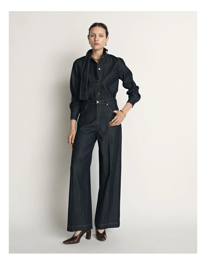 Denim Tie Neck Shirt image 5