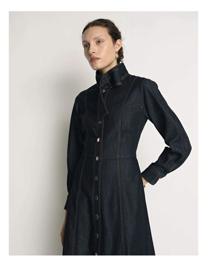 Denim Tie Neck Shirtdress image 2