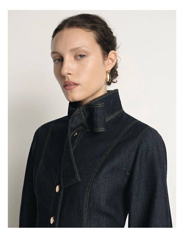 Denim Tie Neck Shirtdress image 3