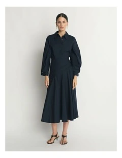 Cotton Gathered Midi Dress