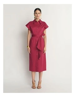 Stretch Cotton Belted Shirtdress
