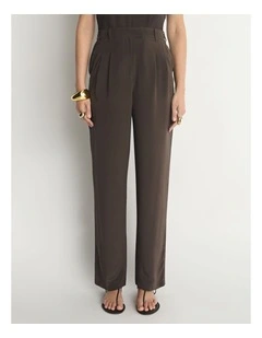 Silk Pleat Front Straight Leg Pant