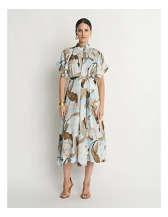 Sheer Blossom Trapeze Gathered Neck Dress