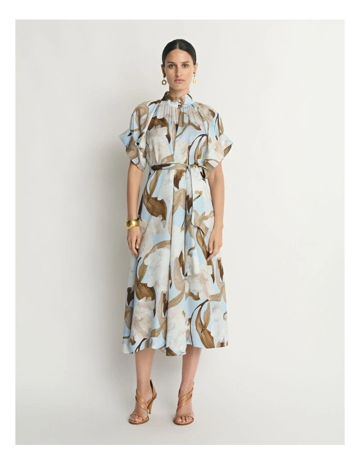 Sheer Blossom Trapeze Gathered Neck Dress image 1