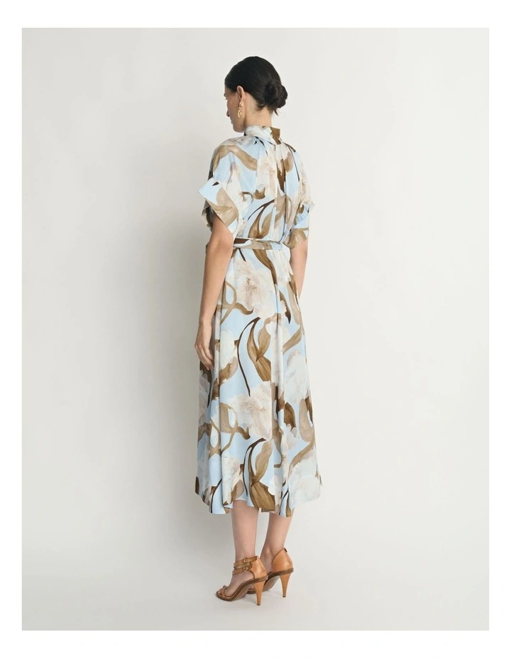 Sheer Blossom Trapeze Gathered Neck Dress image 4