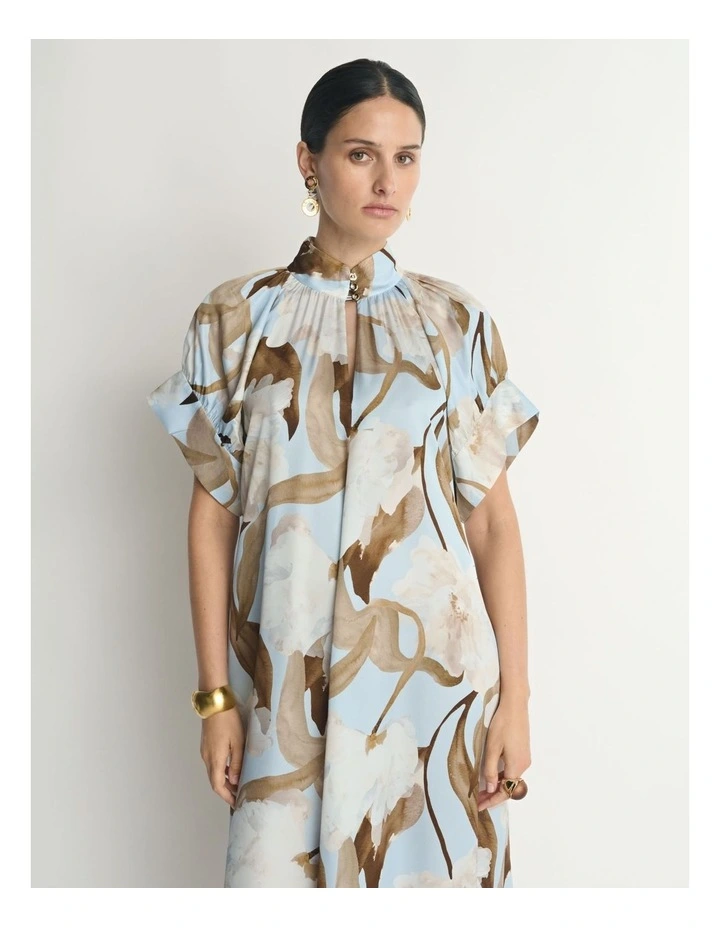 Sheer Blossom Trapeze Gathered Neck Dress image 5