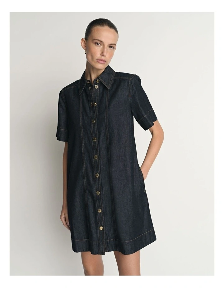 Denim Collared Short Dress image 4
