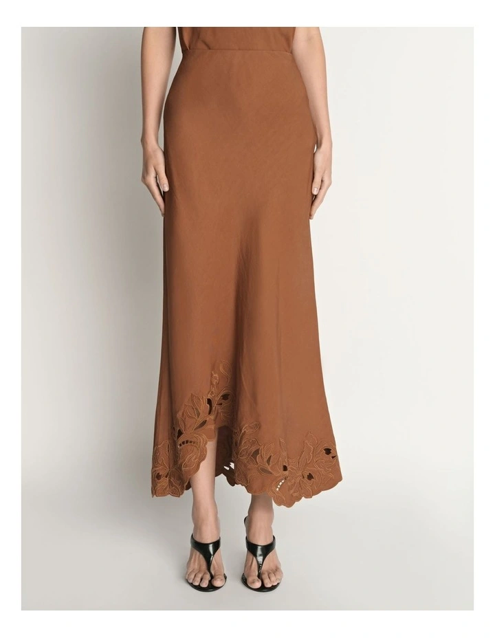 Viscose Linen Embroidered Bias Skirt image 1