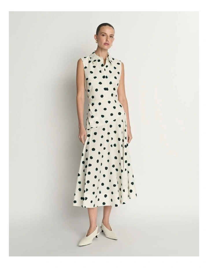 Cotton Polka Dot Gathered Midi Dress image 1