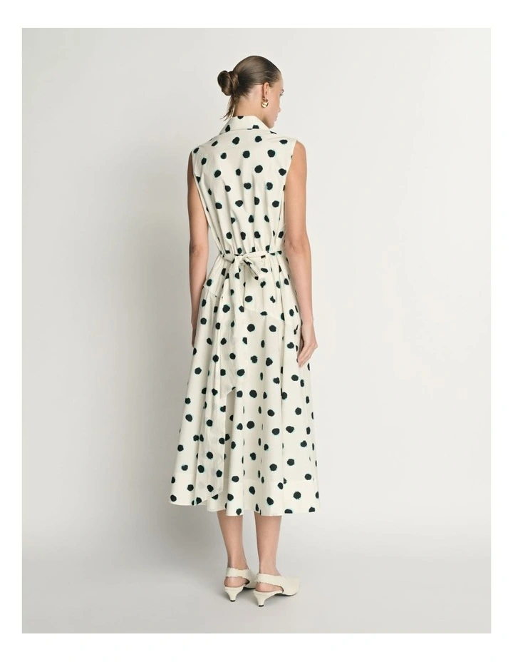 Cotton Polka Dot Gathered Midi Dress image 2