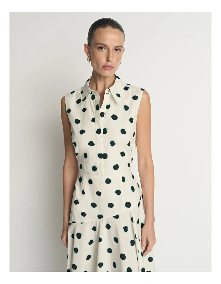 Cotton Polka Dot Gathered Midi Dress image 3
