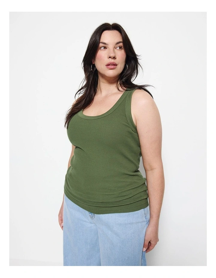 The Cotton Rib Tank Top in Leaf Green image 1