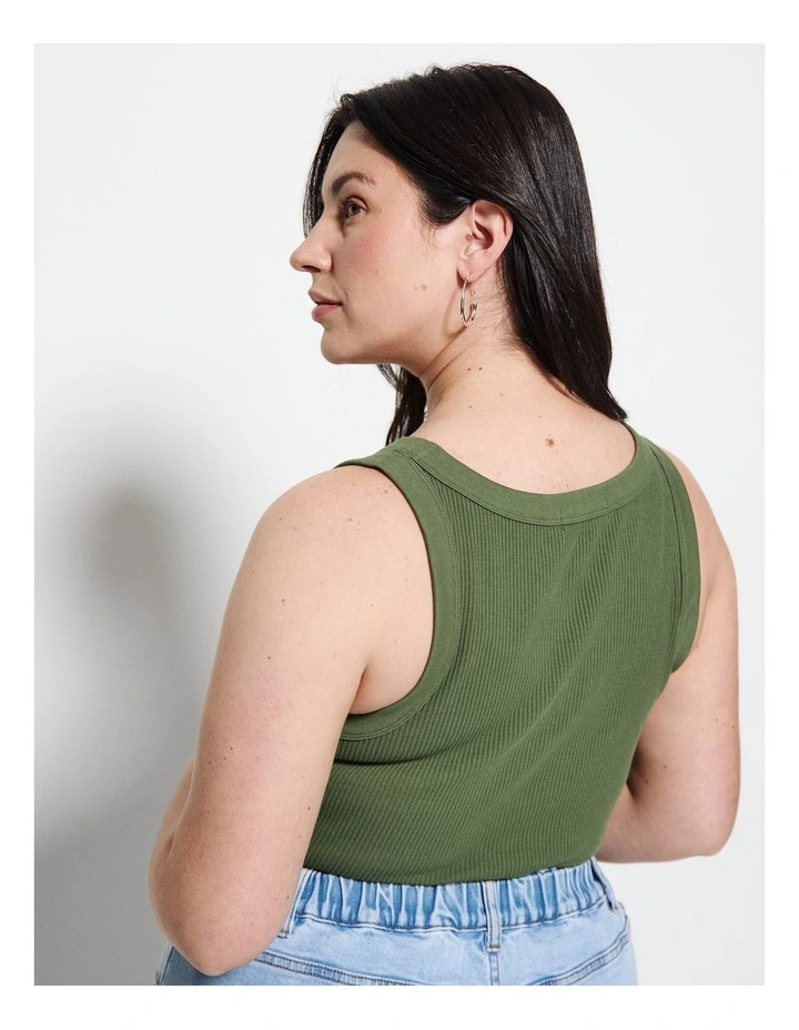 The Cotton Rib Tank Top in Leaf Green image 2