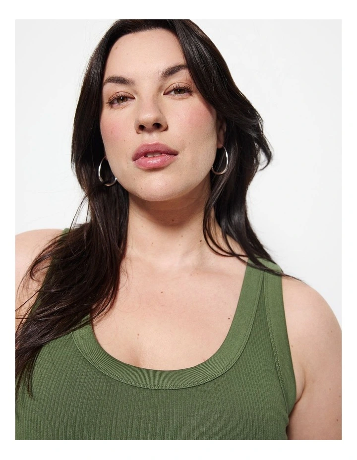 The Cotton Rib Tank Top in Leaf Green image 3