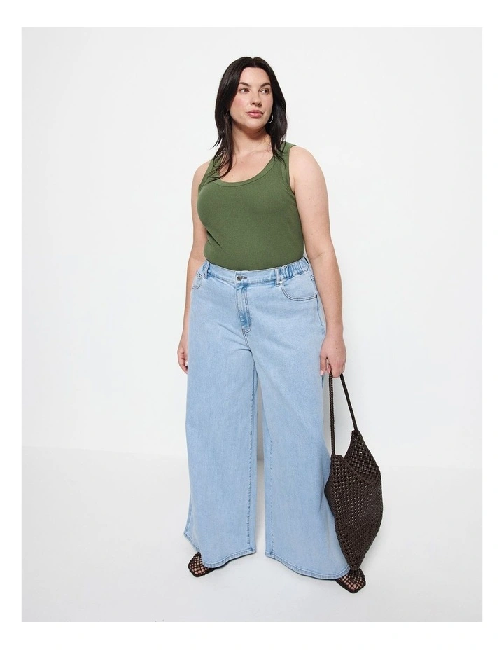 The Cotton Rib Tank Top in Leaf Green image 4