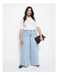 Elasticated Wide Leg Jean  in Light Vintage