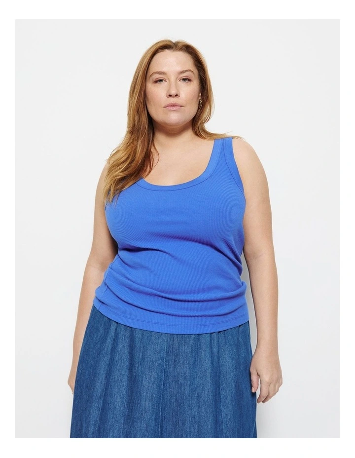 The Cotton Rib Tank in Riviera Blue image 1