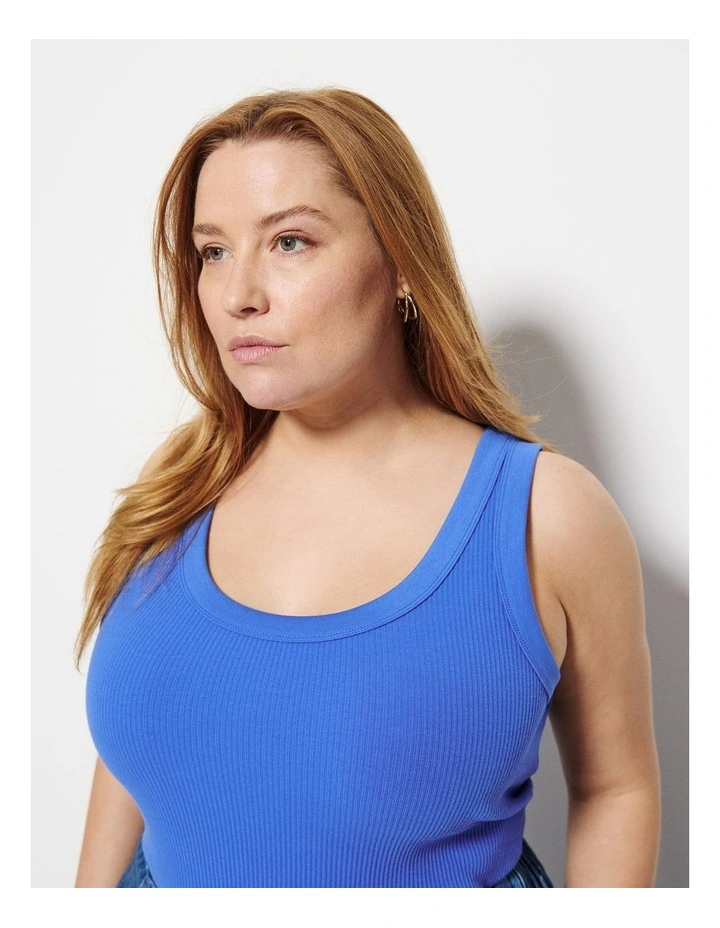 The Cotton Rib Tank in Riviera Blue image 3