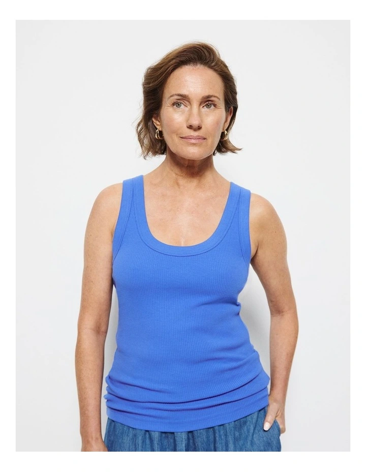 The Cotton Rib Tank in Riviera Blue image 5