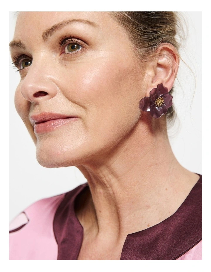 Greta Floral Earrings in Burgundy image 2