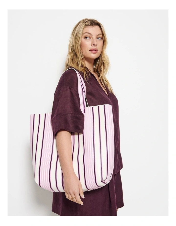 The Cara Stripe Tote in Pink Multi image 2