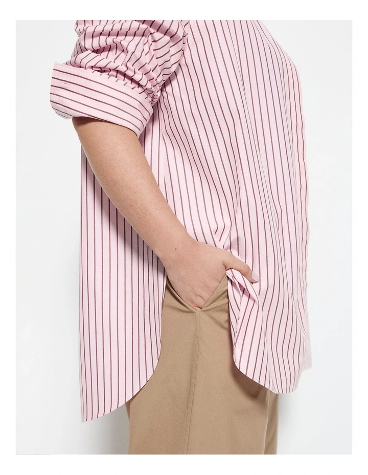 Good Earth Cotton Demi Shirt in Soft Pink Stripe image 3