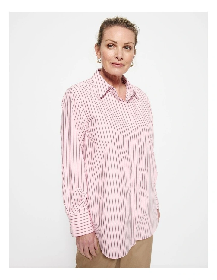Good Earth Cotton Demi Shirt in Soft Pink Stripe image 5