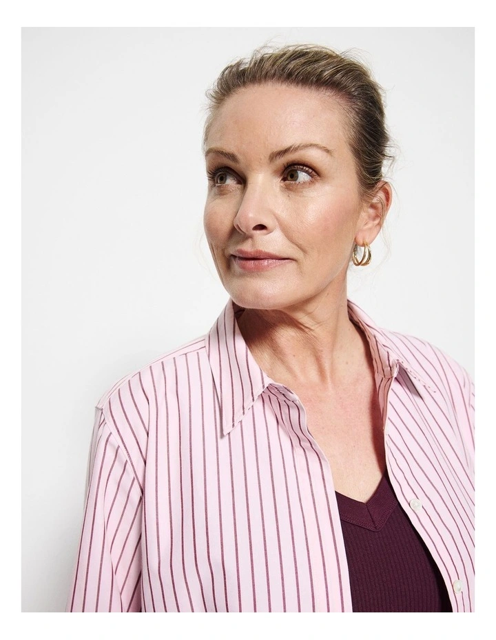 Good Earth Cotton Demi Shirt in Soft Pink Stripe image 6
