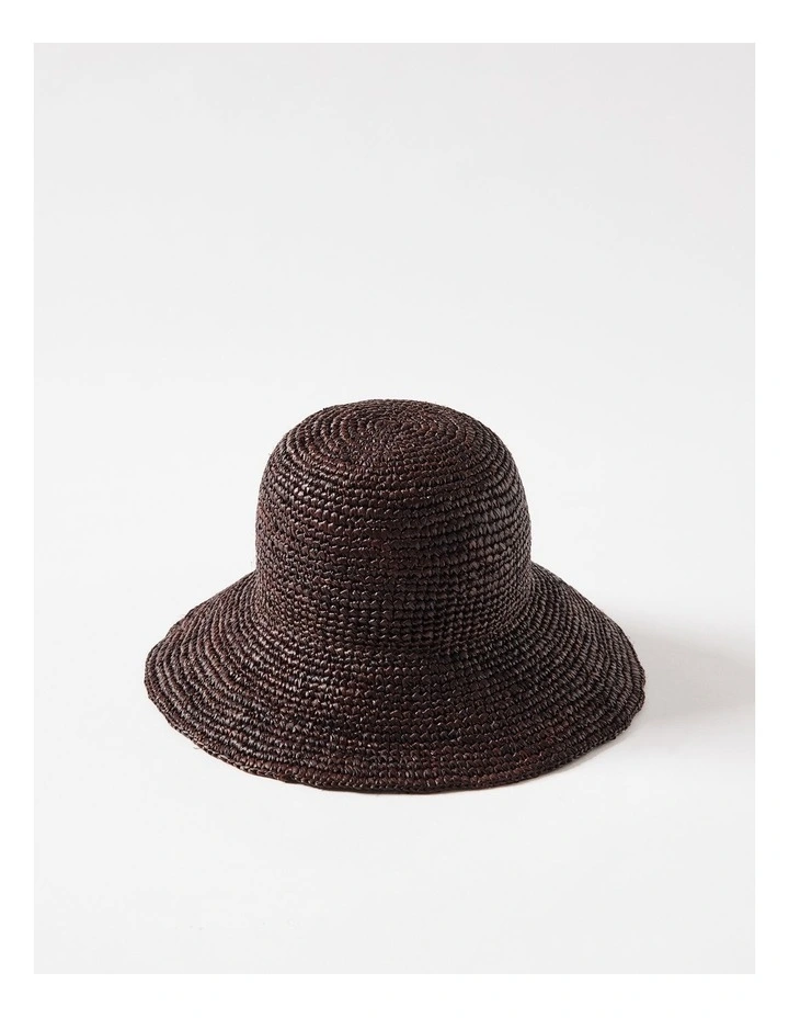 Etta Raffia Bucket Hat in Chocolate image 1
