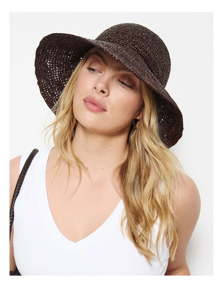Etta Raffia Bucket Hat in Chocolate image 2