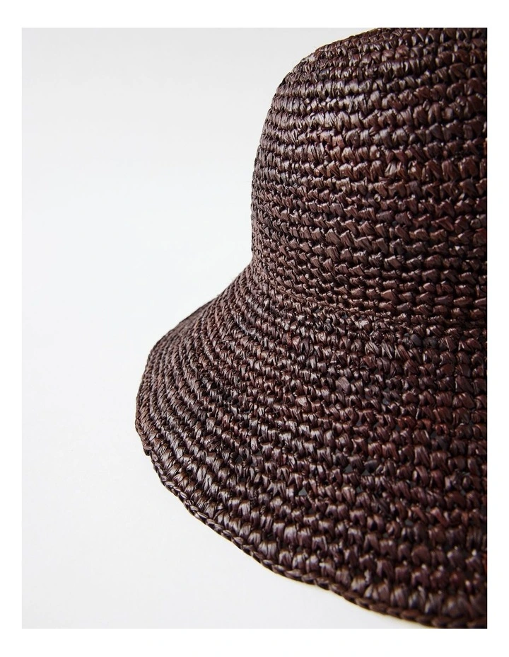 Etta Raffia Bucket Hat in Chocolate image 3