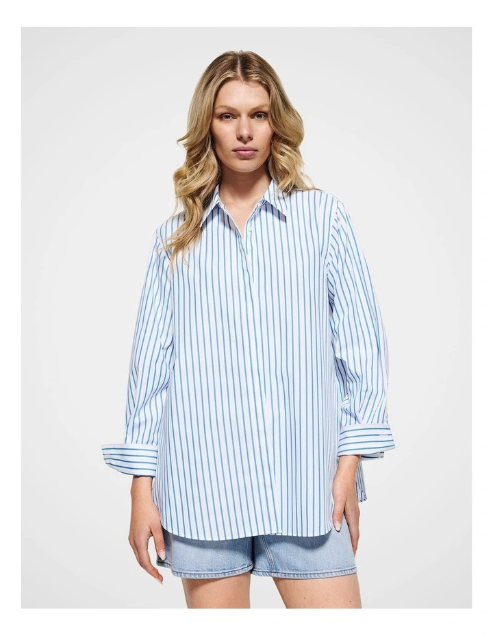 Good Earth Cotton Demi Shirt in French Blue image 5