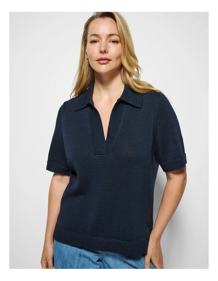 Bronte Knit Polo in True Navy image 5