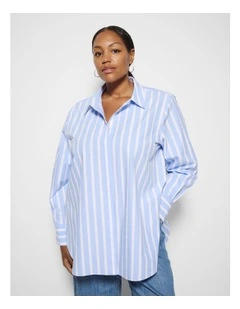 Good Earth Cotton Demi Shirt in Sky Blue Stripe