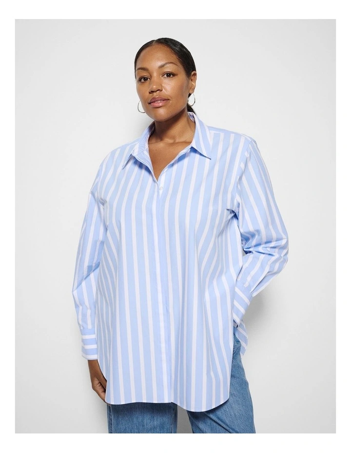 Good Earth Cotton Demi Shirt in Sky Blue Stripe image 1