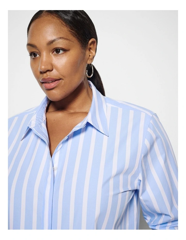Good Earth Cotton Demi Shirt in Sky Blue Stripe image 2