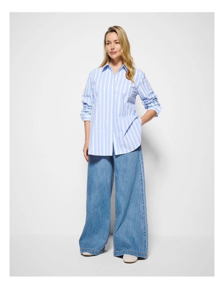 Good Earth Cotton Demi Shirt in Sky Blue Stripe image 7