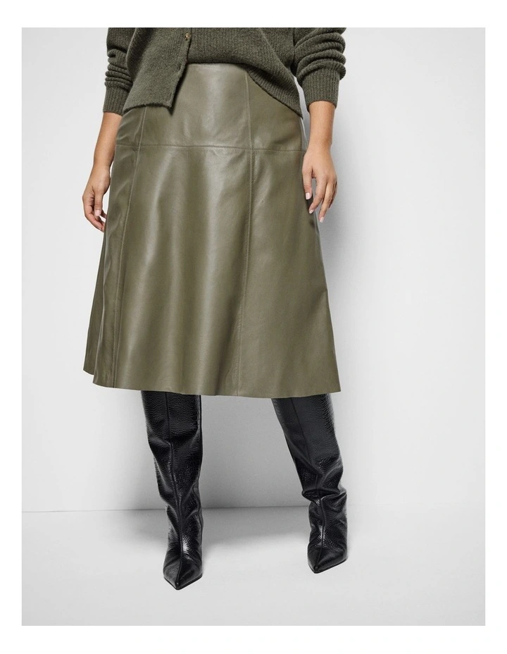Saskia Leather Skirt in Moss image 2