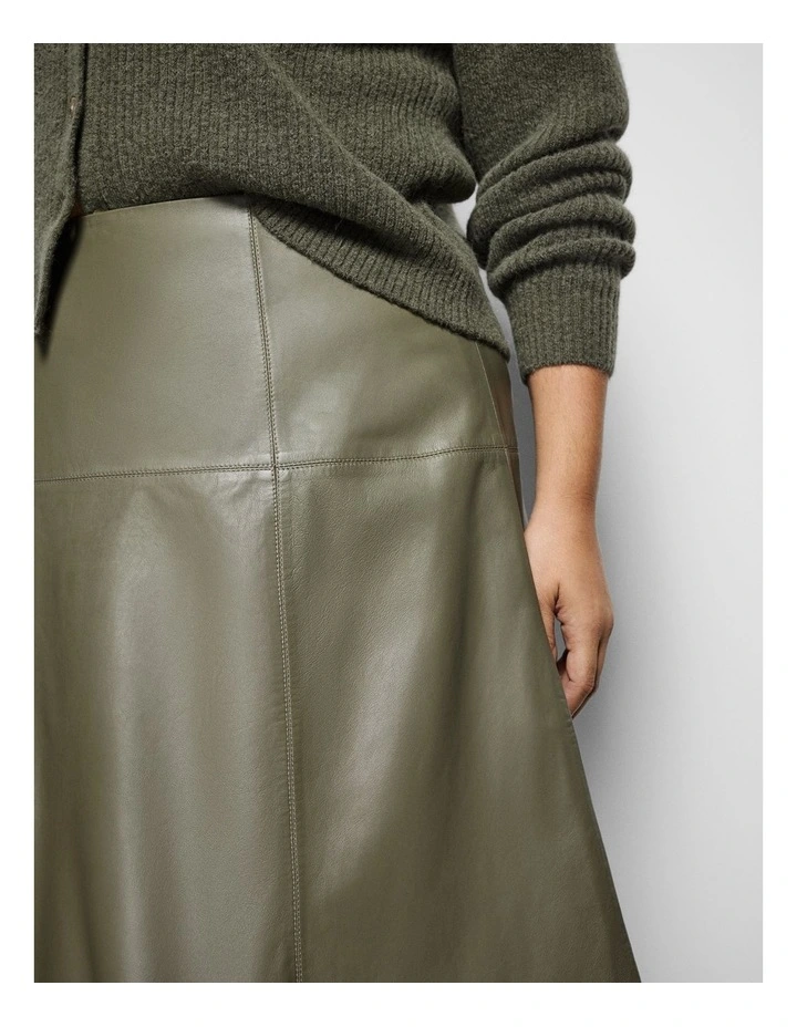 Saskia Leather Skirt in Moss image 3