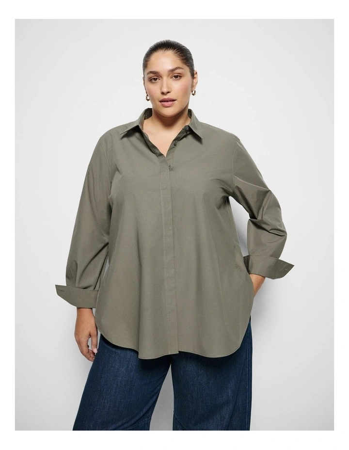 Good Earth Cotton Demi Shirt in Moss image 1