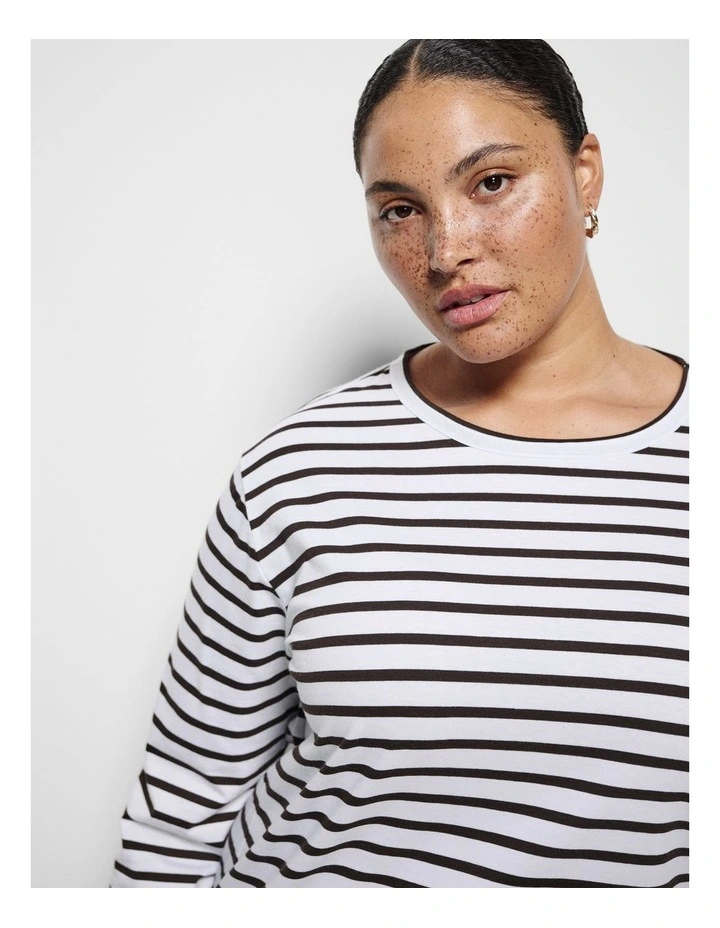 Sarah Long Sleeve Tee in Bitter Chocolate Stripe image 2